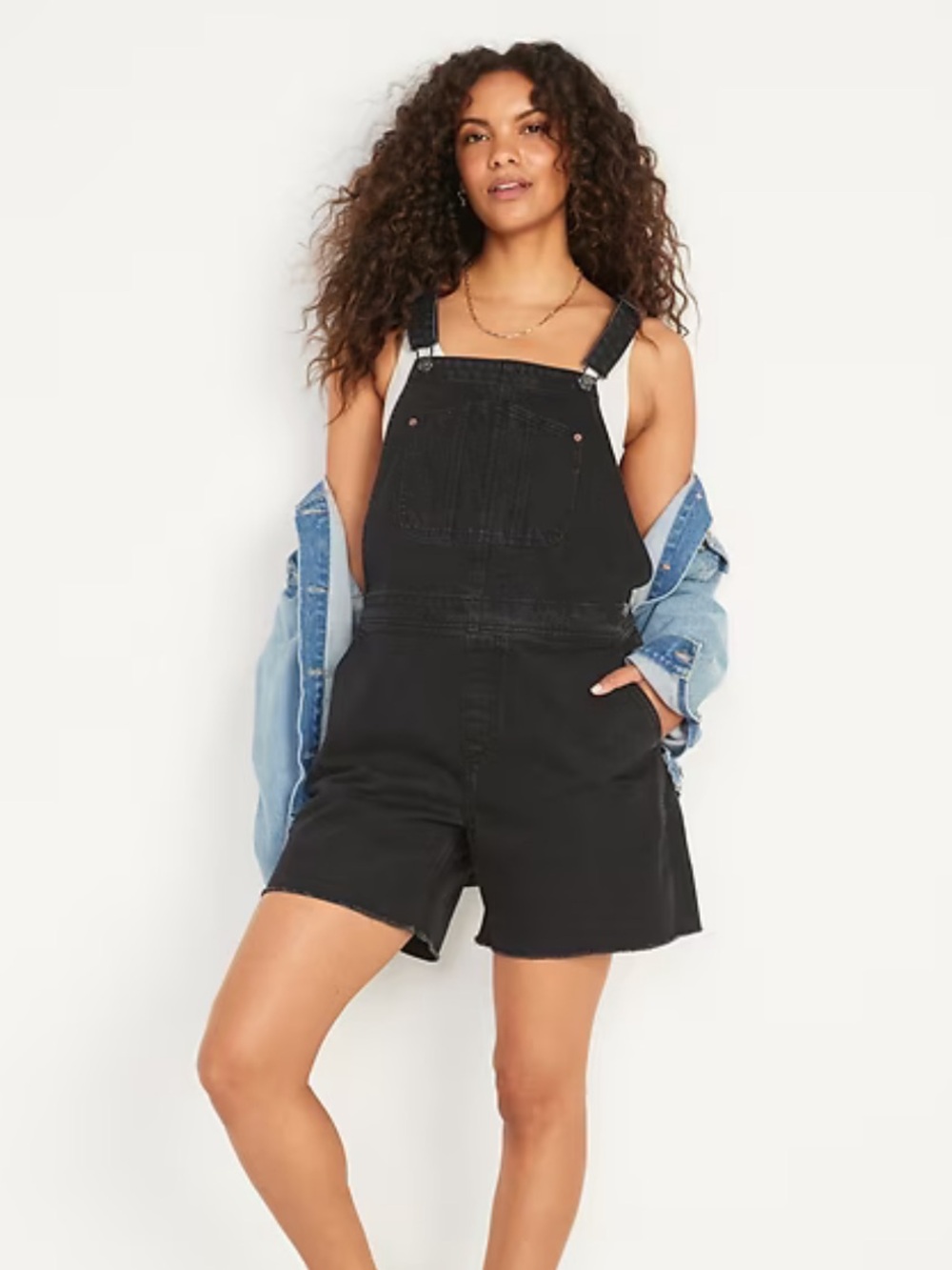 Old Navy Maternity Black Denim Short Overalls Size M